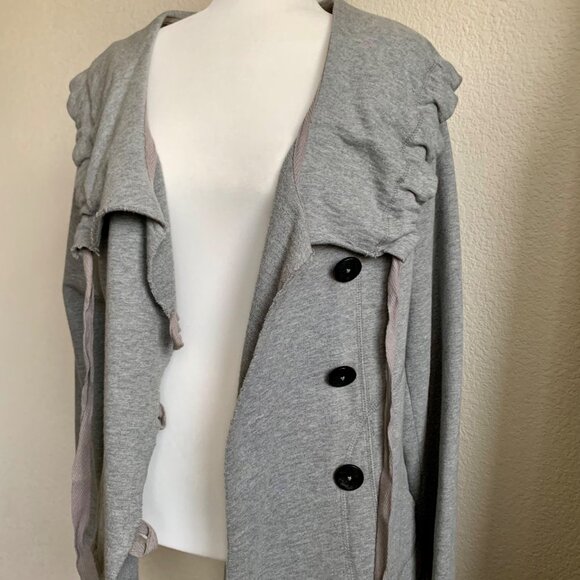 LUCKY BRAND Shrunken Grey Cotton Knit Jacket with Drawstring Collar L - Picture 3 of 8